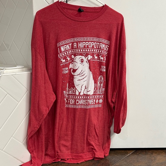 Tultex Tops - Tultex Red Long Sleeve Tee with Hippo Design